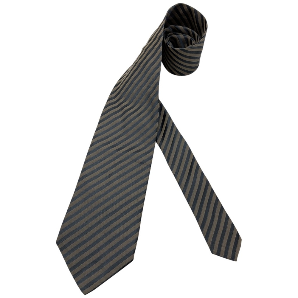 HUGO BOSS Gray/Brown Striped Silk LUXURY Tie ITALY